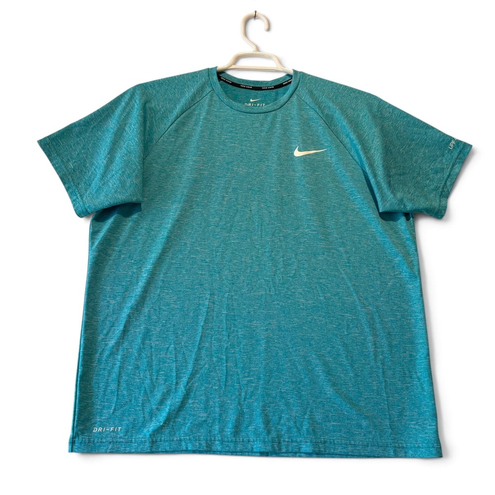 Nike Swim Dri-FIT Mens Teal Heathered Short Sleeve Performance Tee UPF 40+ Large
